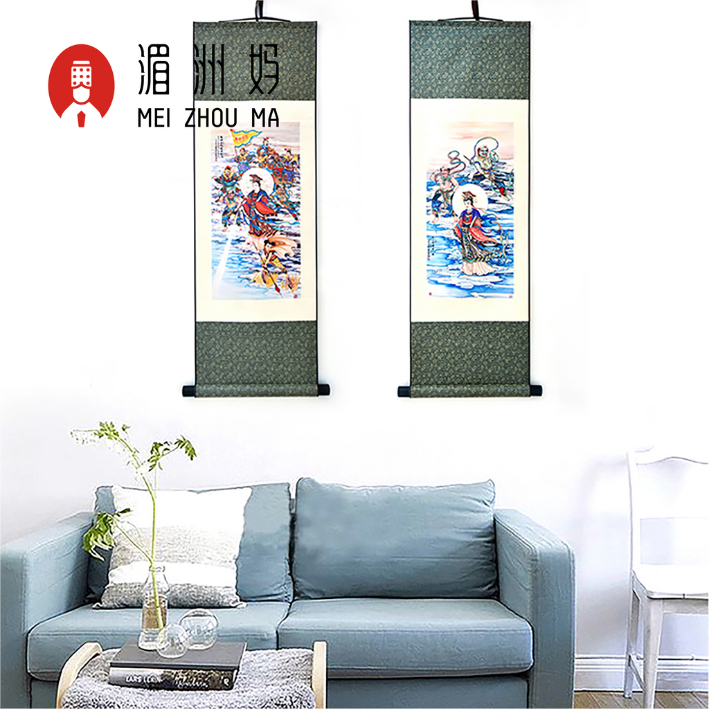 湄洲妈祖丝绸卷轴挂画天上圣母出巡图海上女神平安装饰复古挂画
